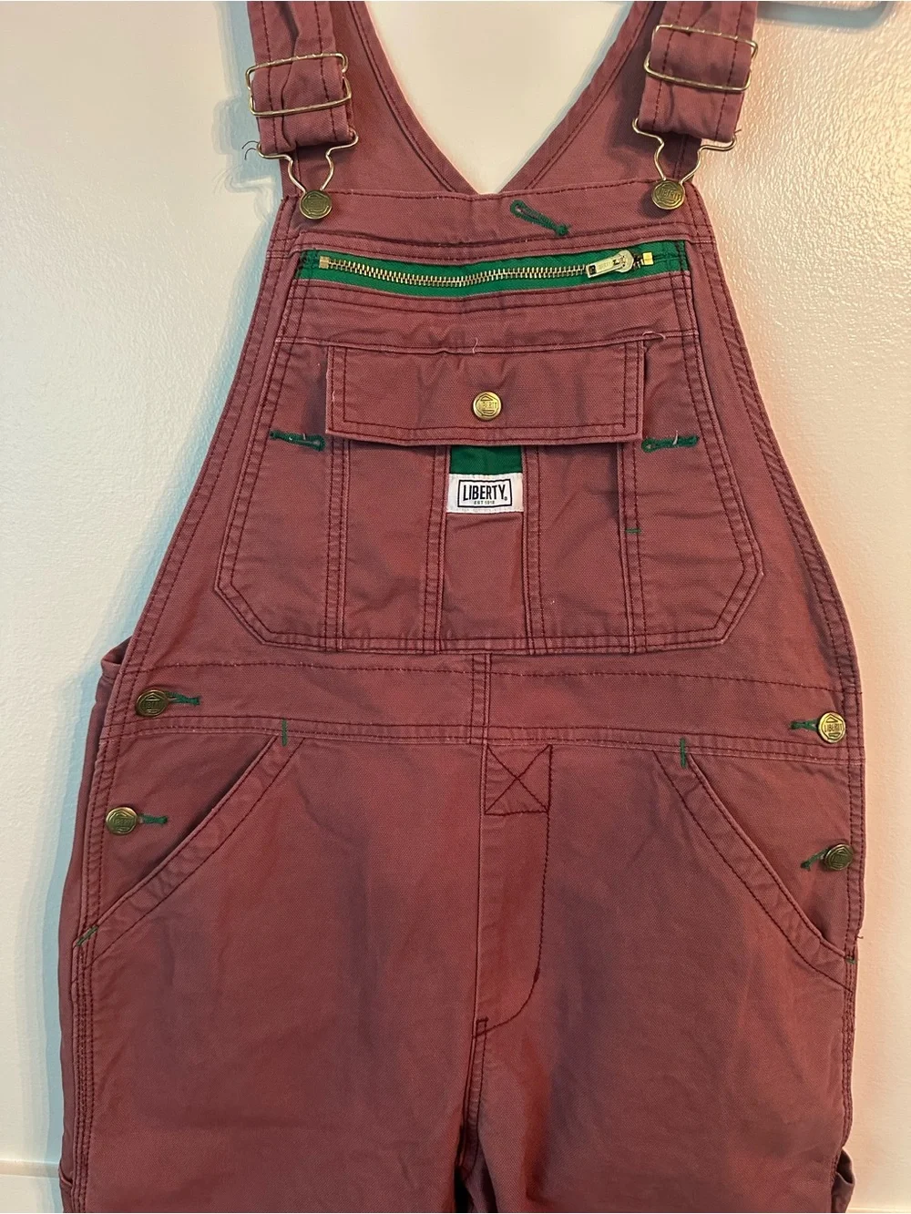 Liberty Rose-Pink Overalls with green accents Size S - Picture 2 of 15